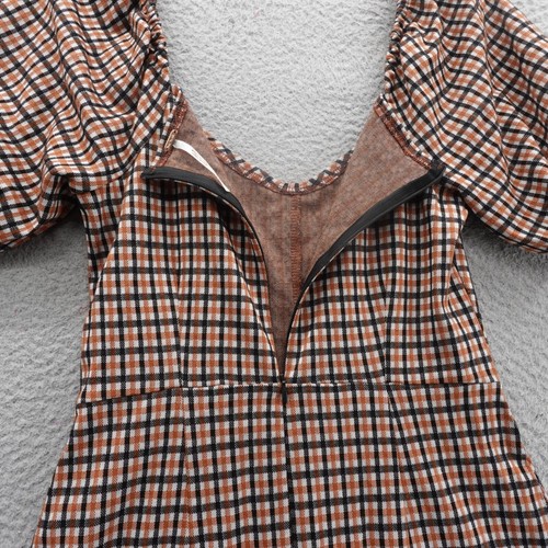 Mono Free People Oxford Tejido Pierna Acampanada Pequeño Negro Multi Cuadros Mujer Boho - Imagen 11 de 15