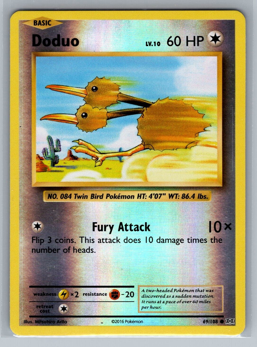 Doduo 69/108 Reverse Holo Evolutions 2016 Pokemon Card NM