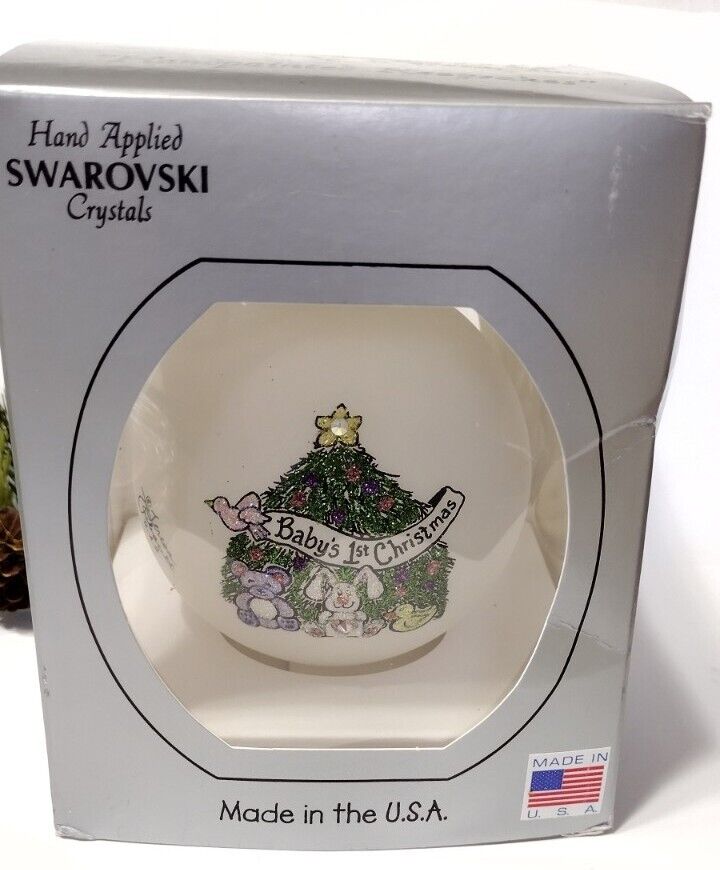 BABYS 1st Christmas Handpainted Keepsake Ornament Swarovski Crystals Teresa USA