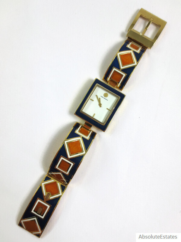 NWT TBW5052 Tory Burch Buddy Blue Gold Tone Watch Geometric Small Bracelet Small Eleanor Watch: Women main image 4