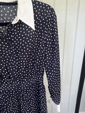 Zara Basic Dress Collared Polka Dot Pleated Long Size Small S