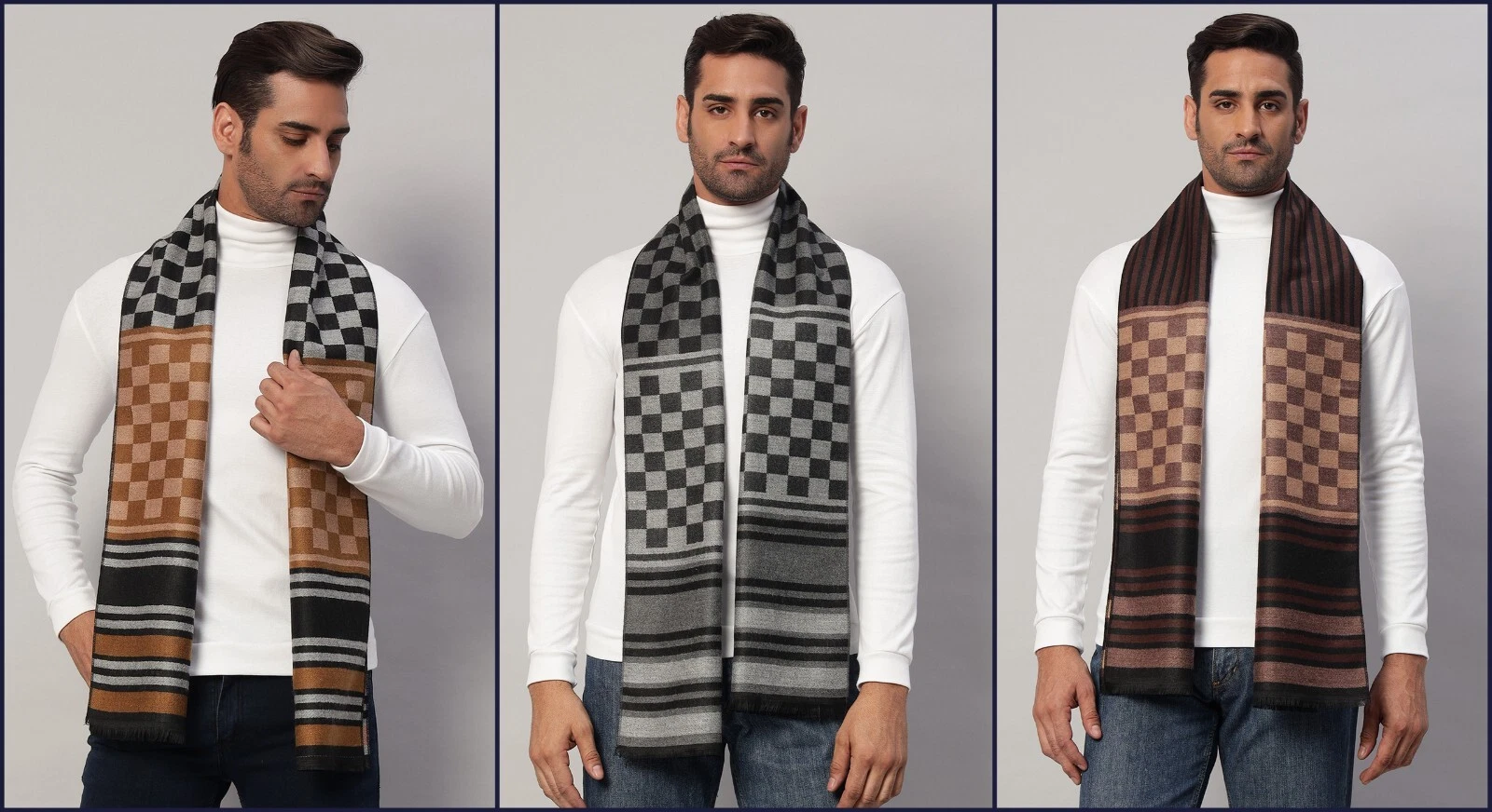 Men Winter Cashmere Wool Wrap Checked scarf Indian Made Scarves Wrap scarf Long