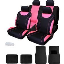 Black And Pink Flat Cloth Seat Covers With Mats Set Universal Fit For Women Black And Pink Flat Cloth Seat Covers With Mats Set Universal Fit For Women