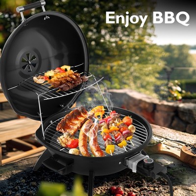 Electric BBQ Grill Black 1600W Outdoor Garden Camping with Double Layer Design