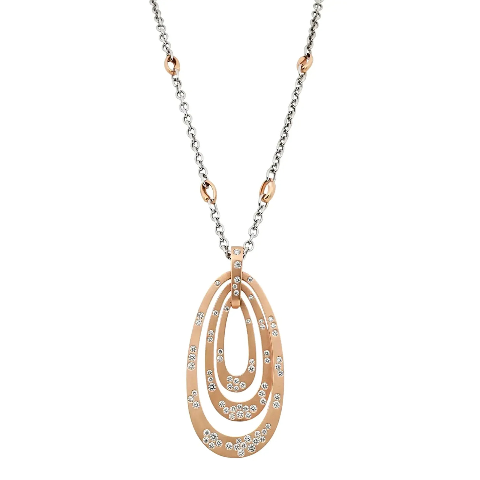 Crivelli Layered Openwork Diamond Pendant Necklace 18K White & Rose Gold 2.21ctw