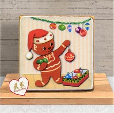 Gingerbread Man Retro cute Christmas wood sign shelf sitter tiered tray WB-37
