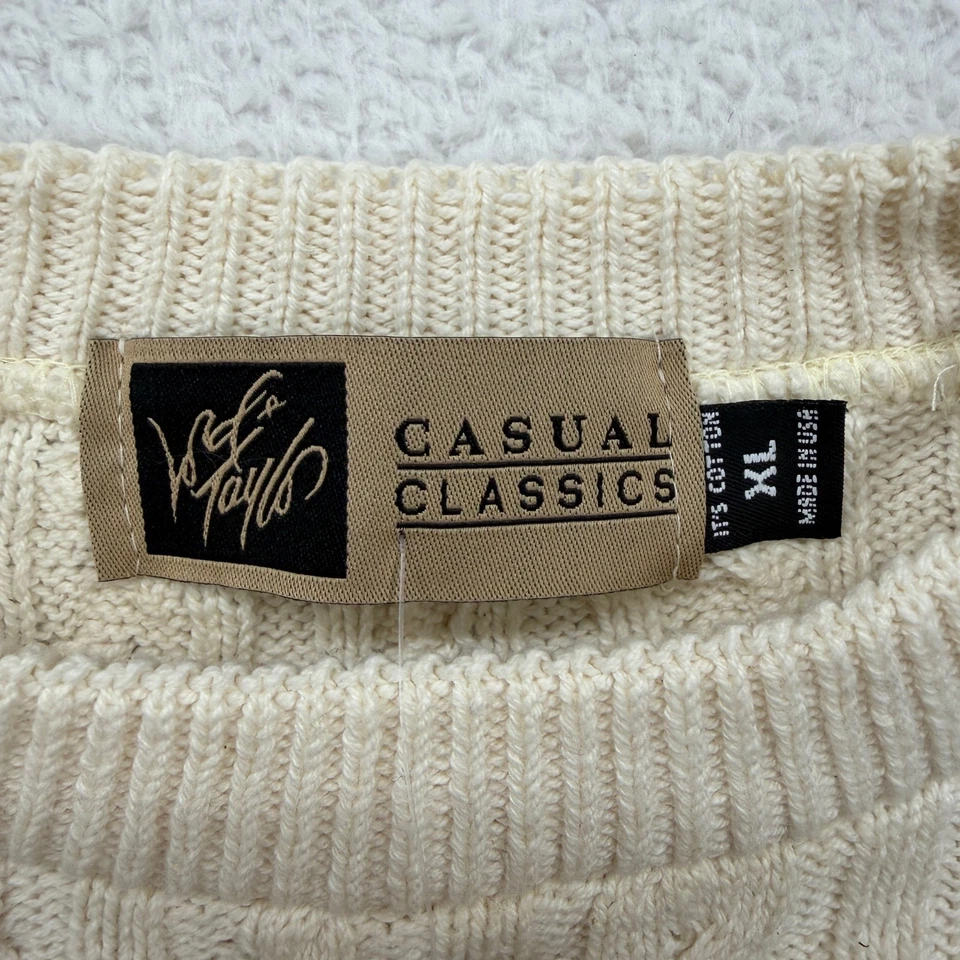 NWT Lord & Taylor Basics Men Cream Cable Knit Sweater XL Classics Made in USA - Image 3 of 4