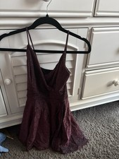 Windsor XS Burgundy Glitter Fit & Flare Mini V-Neck Strappy Party Dress