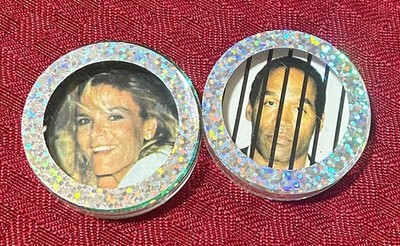 Pair of Rare Resin or plastic Nicole Simpson Pog OJ Simpson Slammers Pog
