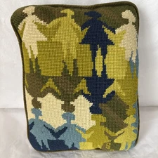 Vintage Needlepoint Pillow With Green Velvet Backing 9x12 Handmade Signed