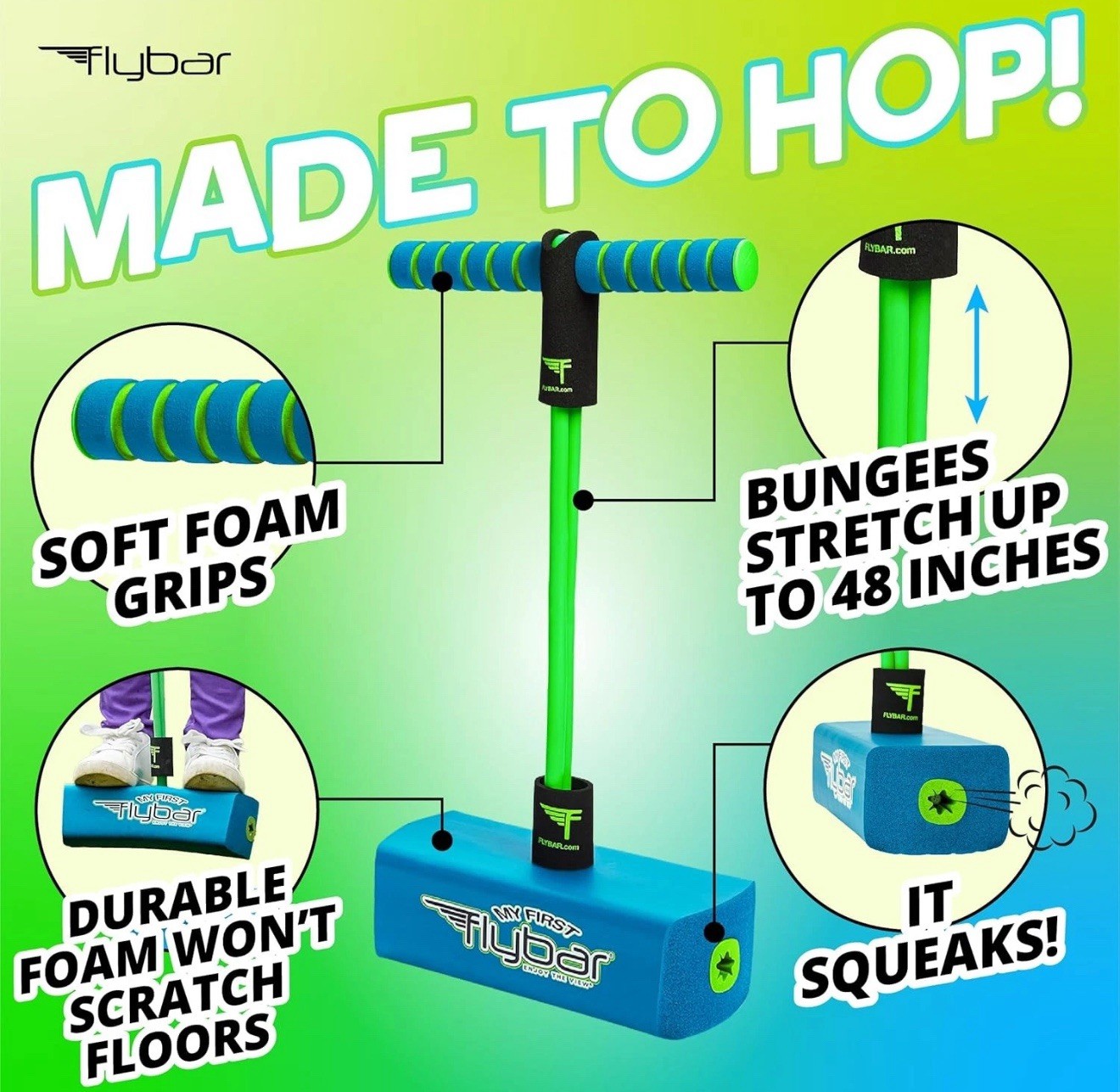 Foam Pogo Jumper for Kids, Safe Bungee Toy for Ages 3+, Supports 250lbs