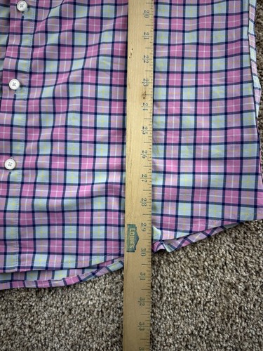 Mizzen Main Shirt Men's Medium Trim Pink Plaid Check Stretch Button Up - Picture 7 of 8