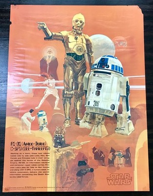 VTG 1977 Star Wars Poster R2D2 C3PO Coca Cola Burger Chef 18 x 24