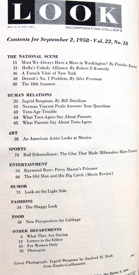 LOOK MAGAZINE 2 SEPTEMBER 1958 VINTAGE NEWS CURRENT EVENTS- INGRID BERGMAN Foto 4 de 4