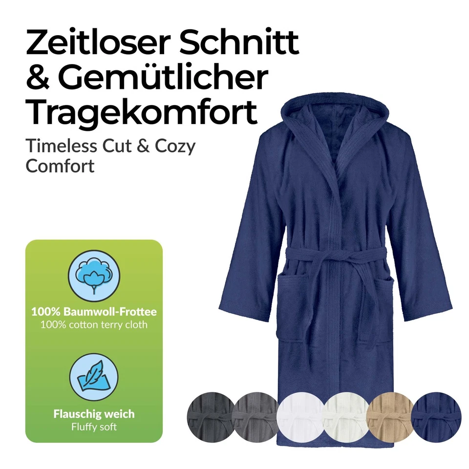etérea Livie Frottee Kapuzen-Bademantel Saunamantel Damen Morgenmantel Herren - Bild 2 von 4