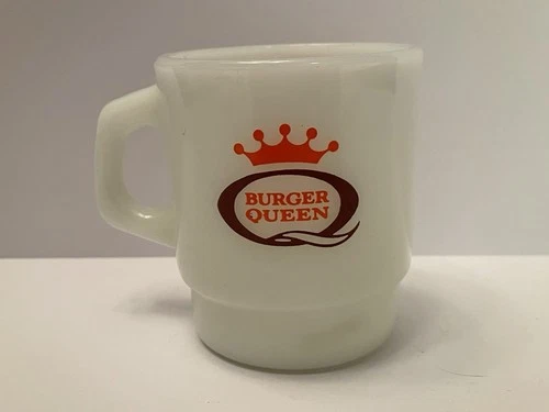 Vintage Burger Queen Anchor Hocking Fire King White Mug Good Morning Made USA