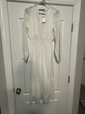 Lauren Ralph Lauren White Lace Midi Dress Balloon Sleeve Round Neck Size 4