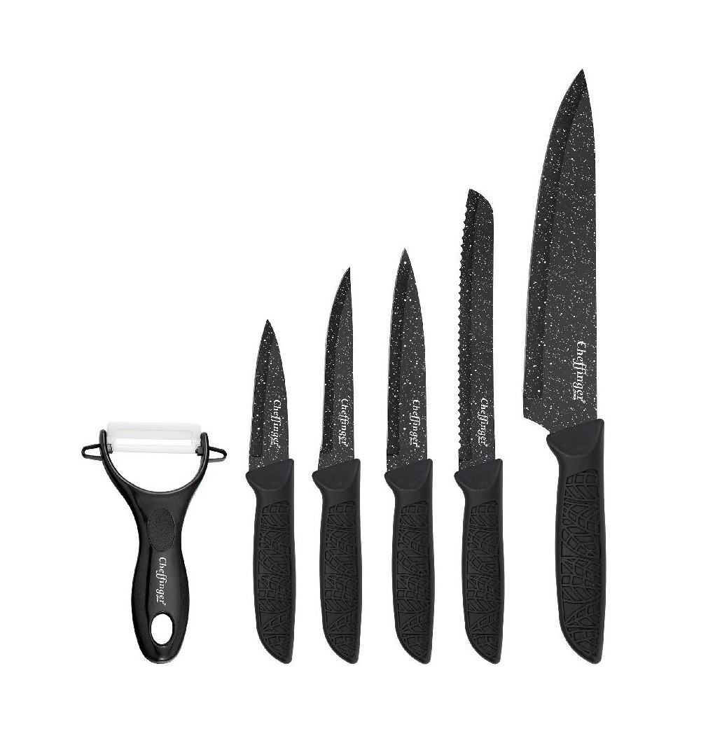 6-teiliges Messer-Set mit Schäler in Schwarz - vielseitig - ergonomisch