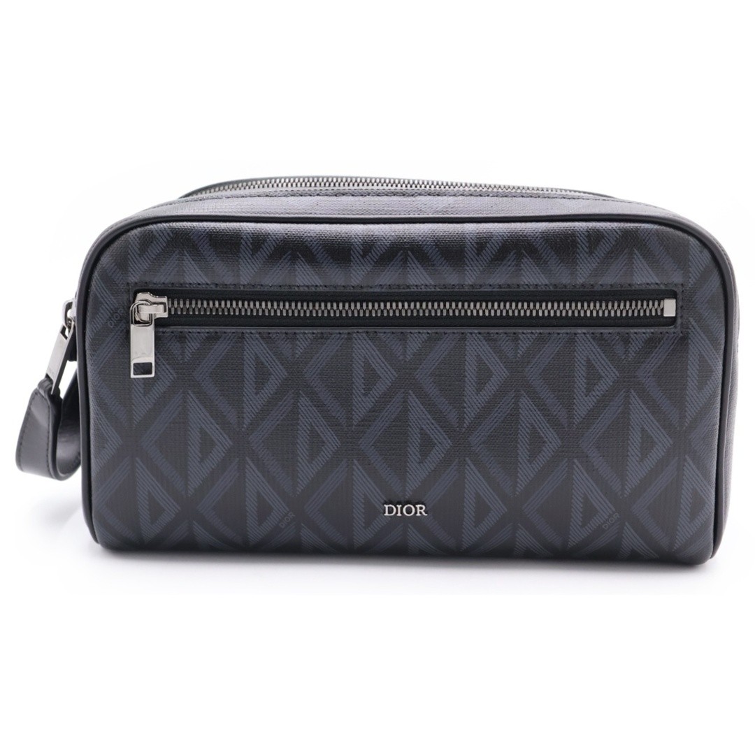 Christian Dior CD Diamond Toiletry Bag Case Pouch Black Silver Hardware Used b99