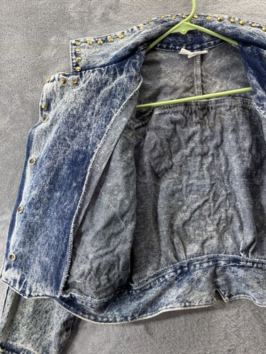 VTG Wild Cherry USA Made Zebra Tiger Jean Denim Crop Jacket Studs Small 80s 90s - Picture 5 of 20