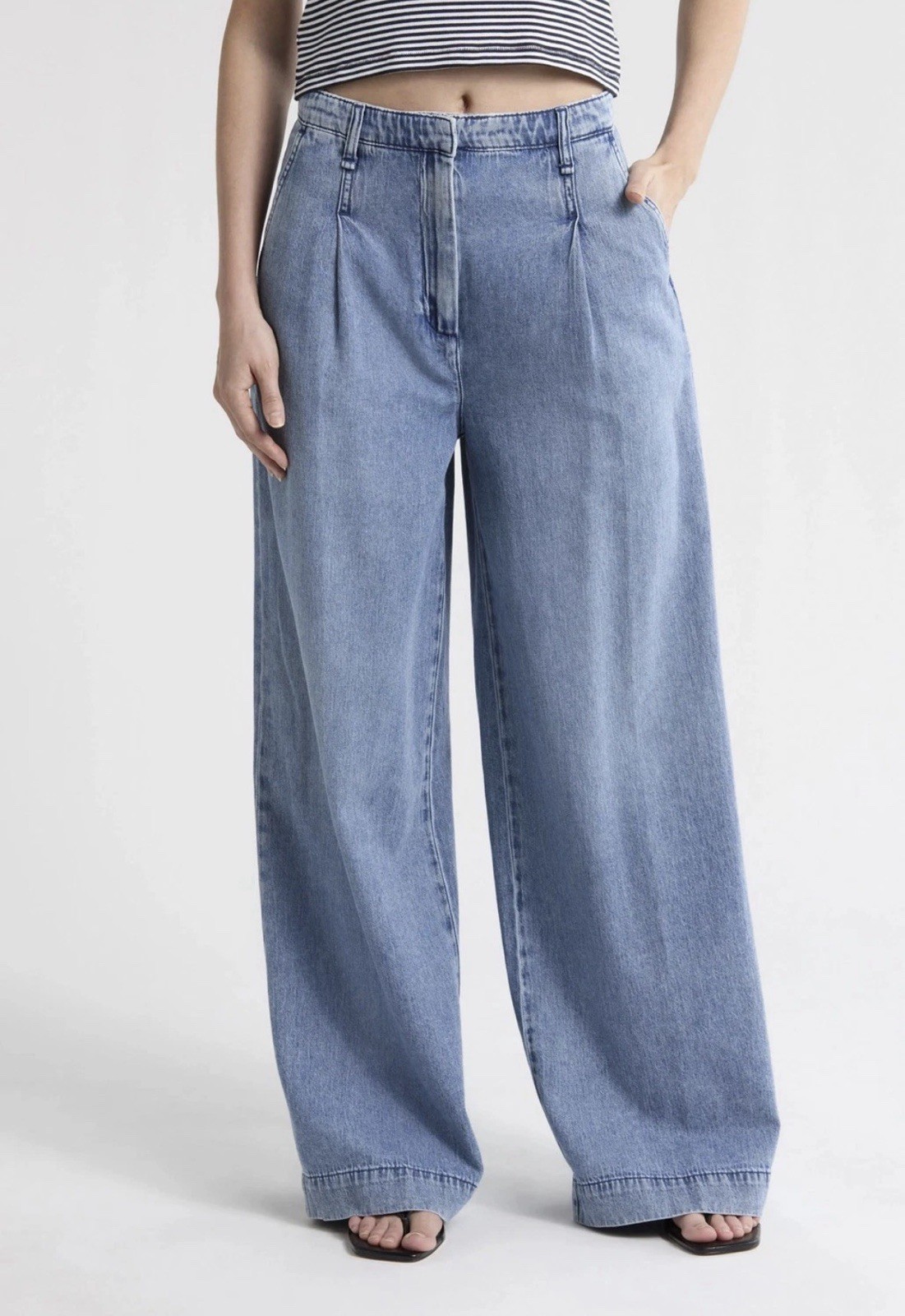 Rag & Bone Pants Womens 26 Blue Aurora Pleated Trouser Denim Wide Leg High Rise