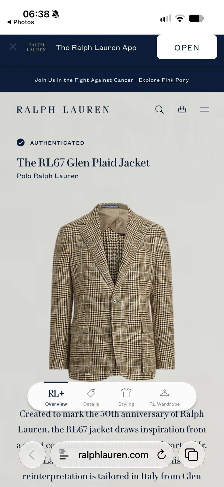 Polo Ralph Lauren RL67 Glen Plaid Jacket Summer Tweed 44R NWT - product detail image 14