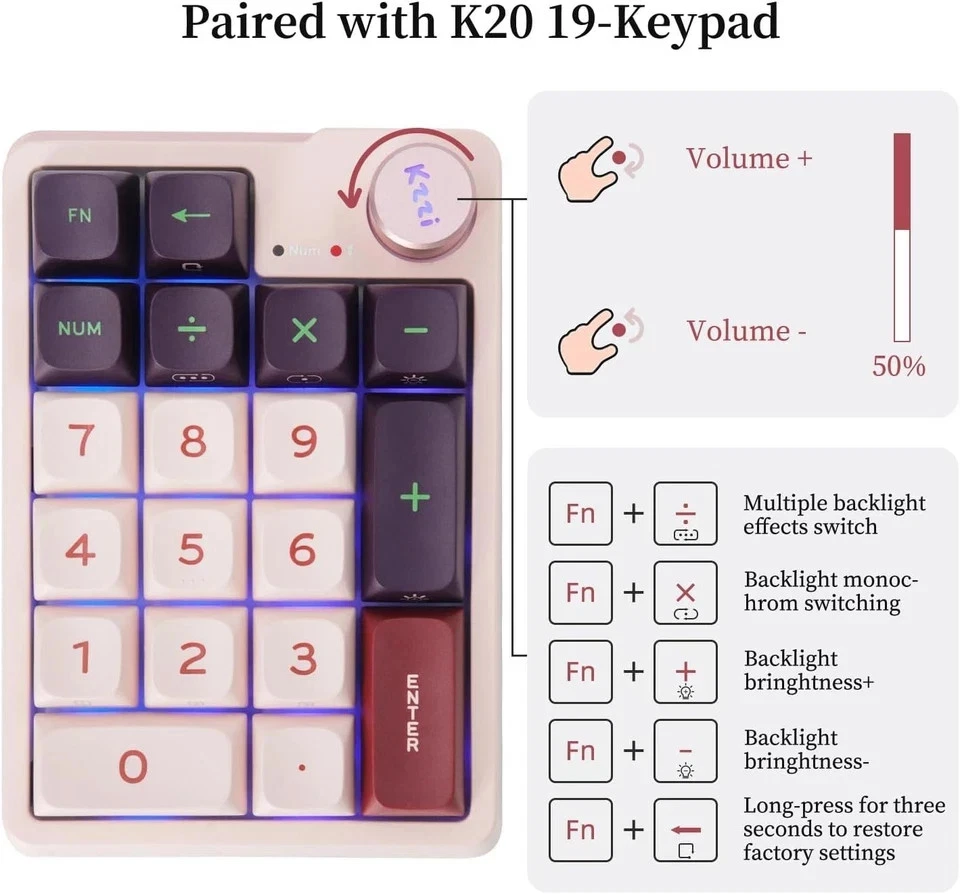 Mechanical Keyboard 65 Percent Compact Triple Mode With Numpad K68 Pro