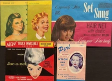 Vintage Lot of Five (5) Hair Net Packages Superb Graphics 1950 - 1960s - "NOS"
