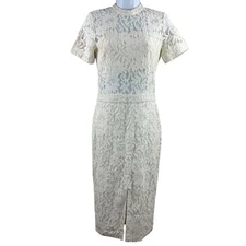 Alexis Lace Midi Dress Womens Size Small White Sheer Floral Short Sleeve Elegant