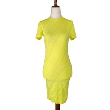 Gianni Versace Dress Knit Neon Yellow Bodycon Stretchy Designer Mini - IT 38