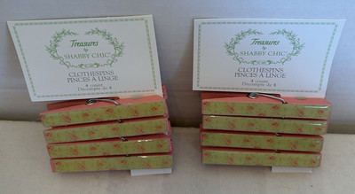 Set Of 8 ~ Treasures By Shabby Chic  ~ Floral Roses Wooden Clothes  Pins  ~ 2011