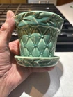 Vintage McCoy Pottery Turquoise Quilted Diamond Leaf Planter