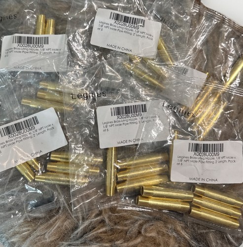 30 pcs. Legines Brass Pipe Fitting Long Nipple, 1/8" NPT x Male 1/8", 2" Length