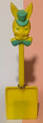 1950s Rosen Rosbro Tico Easter Bunny Toy Shovel Yellow Plastic Candy Container