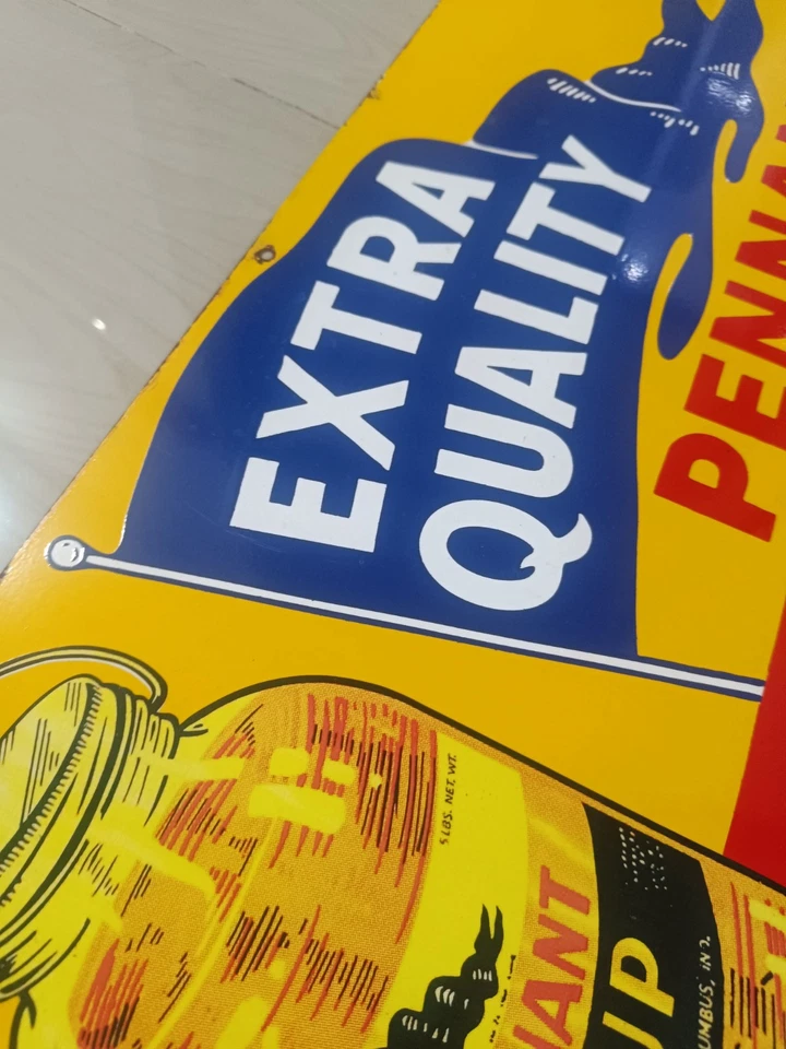 Extremely Rare Antique Not porcelain Vintage Pennant Syrup Painted Tin Sign - Image 3 of 4