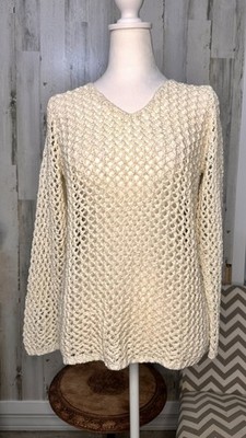 Sigrid Olsen SOblue Open Crochet Knit Sweater Tunic Womens Size S Boho Coastal