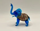 Vintage Murano STYLE Glass Elephant Sculpture Blue Multicolor Tusks Safari Jungl