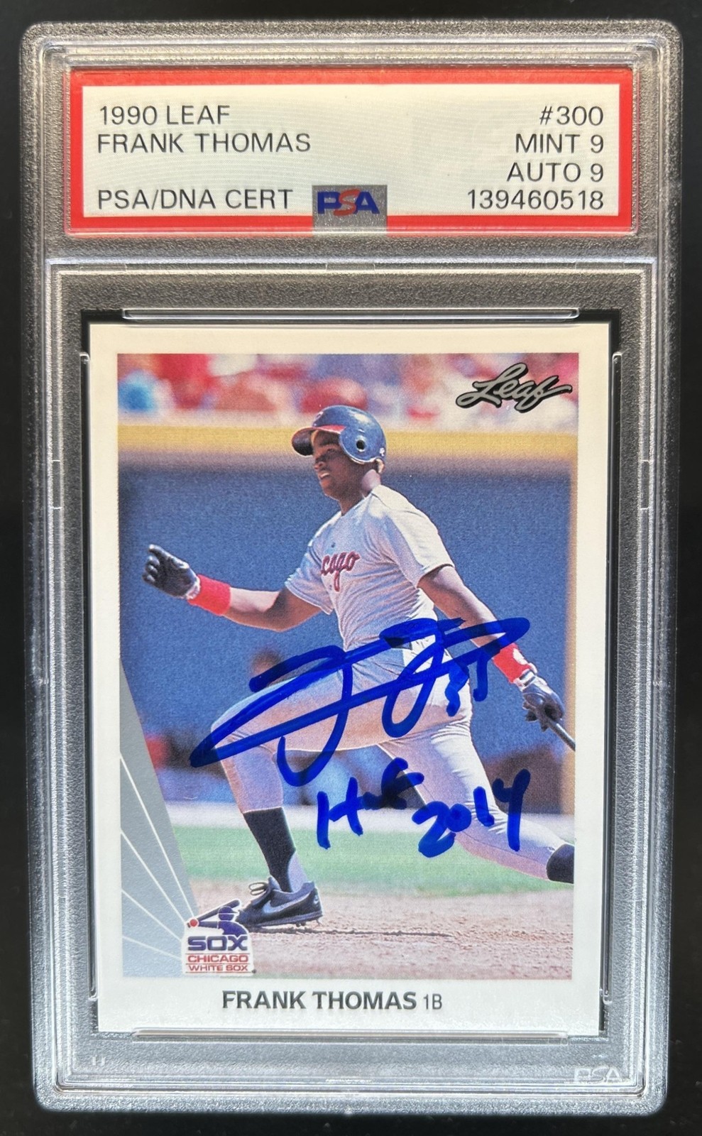 1990 Leaf Frank Thomas Rookie UER RC #300 White Sox PSA 9 Auto Autograph 9