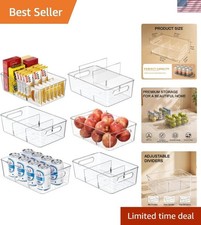6-Pack Clear Pantry Organizer Bins with Removable Dividers - Stackable Storage