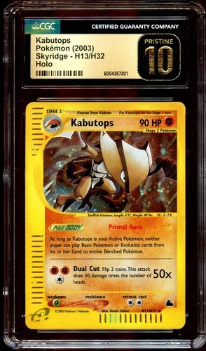 CGC 10 PRISTINE Kabutops H13/H32 HOLO RARE Skyridge Pokemon Card 201