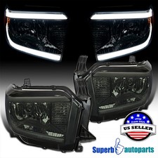 Fits 2014-2021 Toyota Tundra LED Tube Strip Headlights Smoke Lamps Left+Right