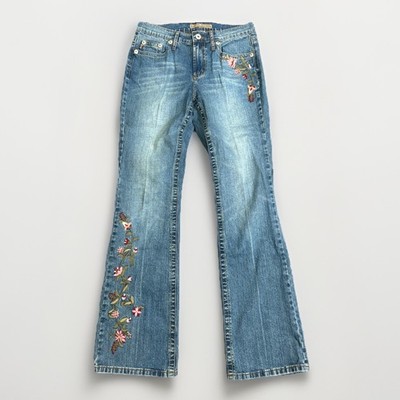 VTG Z. Cavaricci Embroidered Flare Jeans Women's 8 Floral Y2K Boho Whimsigoth