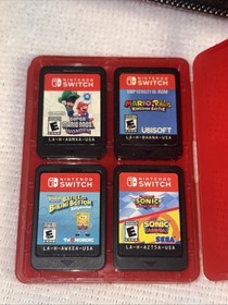 Nintendo Switch HAC-001 Neon Red/Blue JoyCons W/ Peach Case And 4 Games. EUC
