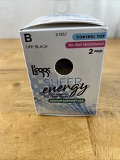 L'EGGS 2 PAIR SHEER ENERGY CONTROL TOP NO ROLL TIGHTS-SHEER TOE-B-OFF BLACK