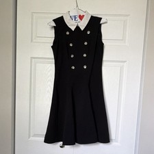 Tommy Hilfiger Black White Collared Sleeveless A-Line Dress Button Knee Length