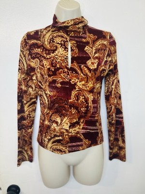 Vintage turtleneck paisley print In fall colors with keyhole Accent size small