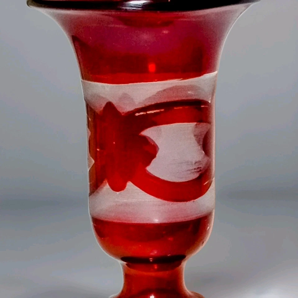  Jarra de vidrio esmerilado rubí rojo oro detalles 7,5 pulgadas Hgt finales del siglo XIX bohemia Foto 2 de 4