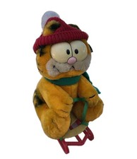 Vintage 1981 Dakin Garfield Plush On Sled Winter Christmas Stuffed Animal