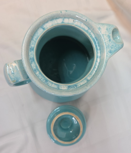 Vtg MCM Hull USA Crestone Oven Proof Teal Ceramic Pitcher Tea / Coffee Pot w/Lid - Picture 7 of 10