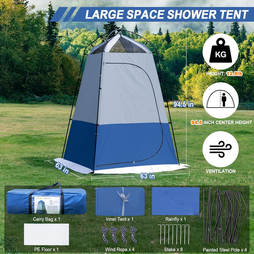Camping Shower Tent, Oversize Pop up Changing Tent, Portable Outdoor Bathroom To - Picture 2 of 9